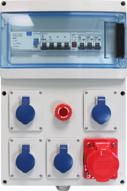 Coffret de chantier triphasé 4xPC 2P+T, 1xPC IEC309 16A