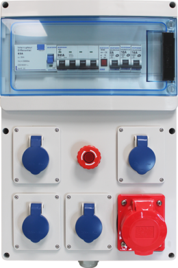 Coffret de chantier 4 prises 16A 2P+T 230V + 1 prise industtrielle 16A 3P+N+T 400V CEI309
