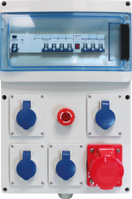 Coffret de chantier triphasé 4xPC 2P+T, 1xPC IEC309 32A