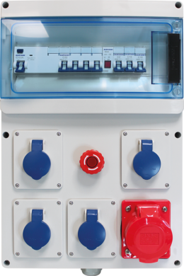 Coffret de chantier triphasé 4xPC 2P+T, 1xPC IEC309 32A