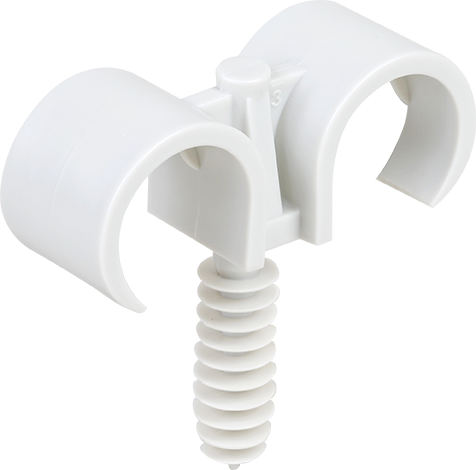 Double clips/cheville pour tube Ø16 gris
