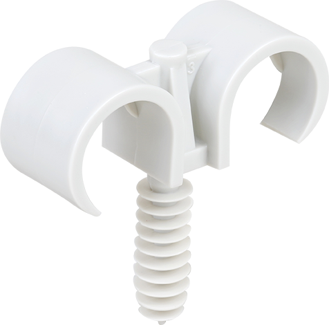Double clips/cheville pour tube Ø20 gris