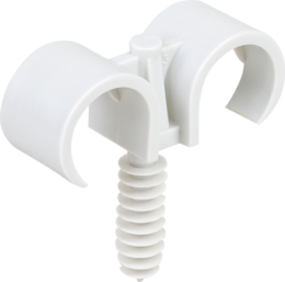 Double clips/cheville pour tube Ø25 gris