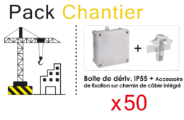 Boite de dérivation IP55 105X105X55mm 1/4T - 960°+ Accessoire de fixation sur chemin de cable fil ou dalle