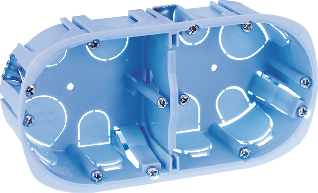Boite d'encastrement XL 2 postes Ø67x40mm pour cloisons creuses Entraxe 71mm