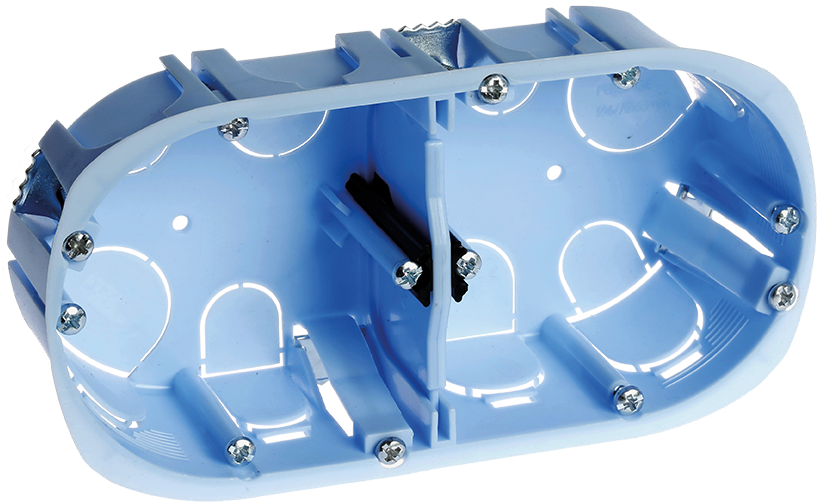 Boite d'encastrement XL 2 postes Ø67x50mm pour cloisons creuses Entraxe 71mm