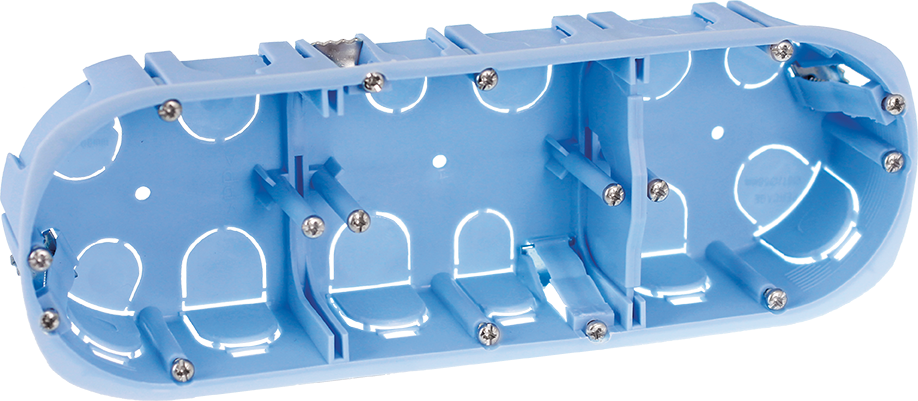 Boite d'encastrement XL 3 postes Ø67x40mm pour cloisons creuses Entraxe 71mm