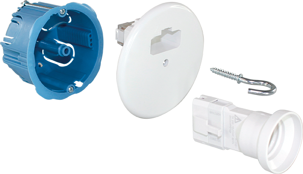 Kit point de centre DCL Ø67/68mm pour plaque de platre +Fiche/douille DCL E27