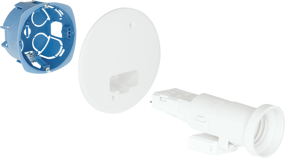 Kit boite d'applique DCL Ø67/68mm pour plaque de platre + fiche/douille DCL E27