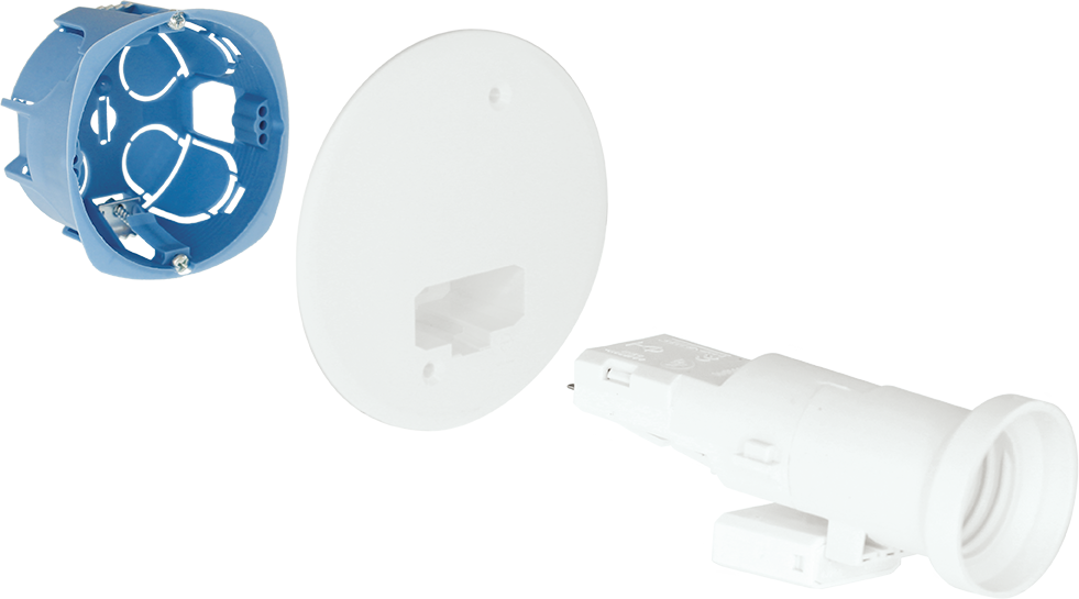 Kit boite d'applique DCL Ø67/68mm pour plaque de platre + fiche/douille DCL E27