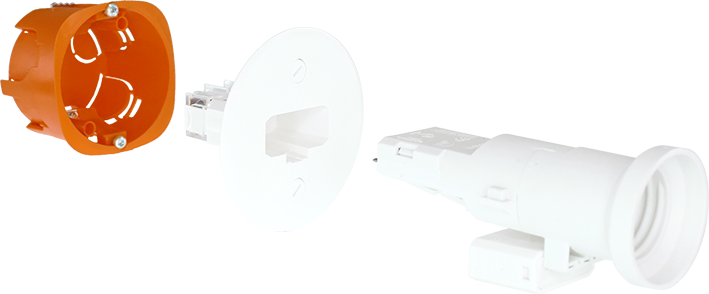 Kit boite d'applique DCL Ø54mm pour plaque de platre + fiche/douille DCL E27