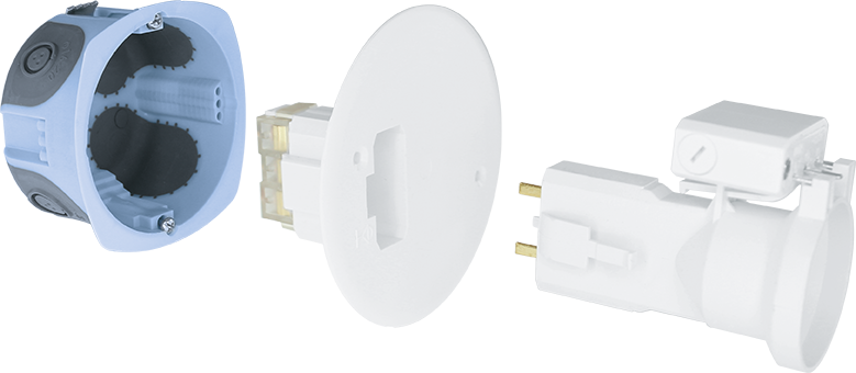 Kit boite d'applique.AIR'metic DCL Ø67/68mm pour plaque de platre + fiche/douille DCL E27