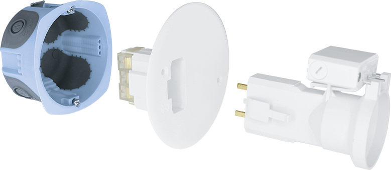 Kit boite d'applique.AIR'metic DCL Ø67/68mm pour plaque de platre + fiche/douille DCL E27