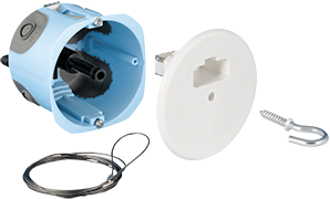 Kit boite de centre AIR'metic DCL Ø67/68mm pour plaque de platre+filin métallique 2m + système d'arrimage et de blocage du filin intégré dans la boite