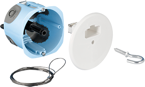 Kit boite de centre AIR'metic DCL Ø67/68mm pour plaque de platre+filin métallique 2m + système d'arrimage et de blocage du filin intégré dans la boite