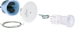 Kit boite de centre AIR'metic DCL Ø67/68mm pour plaque de platre+filin métallique 2m + système d'arrimage et de blocage du filin intégré dans la boite + fiche/douille DCL E27