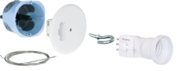 Kit boite de centre AIR'metic DCL Ø67/68mm pour plaque de platre+filin métallique 2m + système d'arrimage et de blocage du filin intégré dans la boite + fiche/douille DCL E27