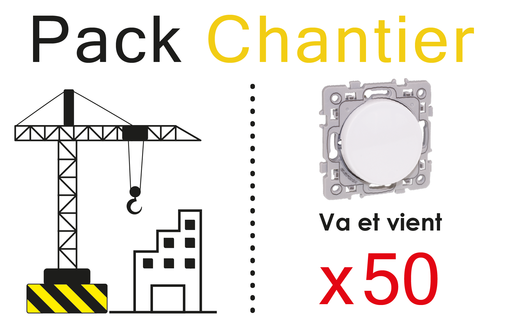 SQUARE Lot de 50 Va et vient 10A blanc "TOP CHANTIER"