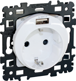 SQUARE Prise combinée 2P+T Schuko + USB A blanc