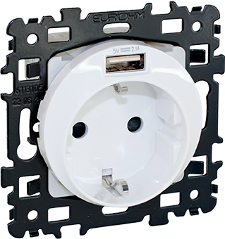 SQUARE Prise combinée 2P+T Schuko + USB A blanc