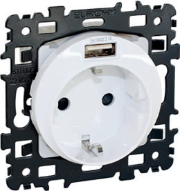SQUARE Prise combinée 2P+T Schuko + USB A blanc