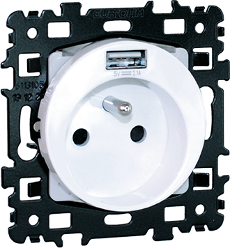SQUARE Prise combinée 2P+T + USB A blanc