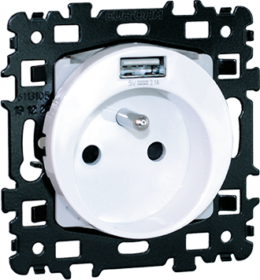 SQUARE Prise combinée 2P+T + USB A blanc