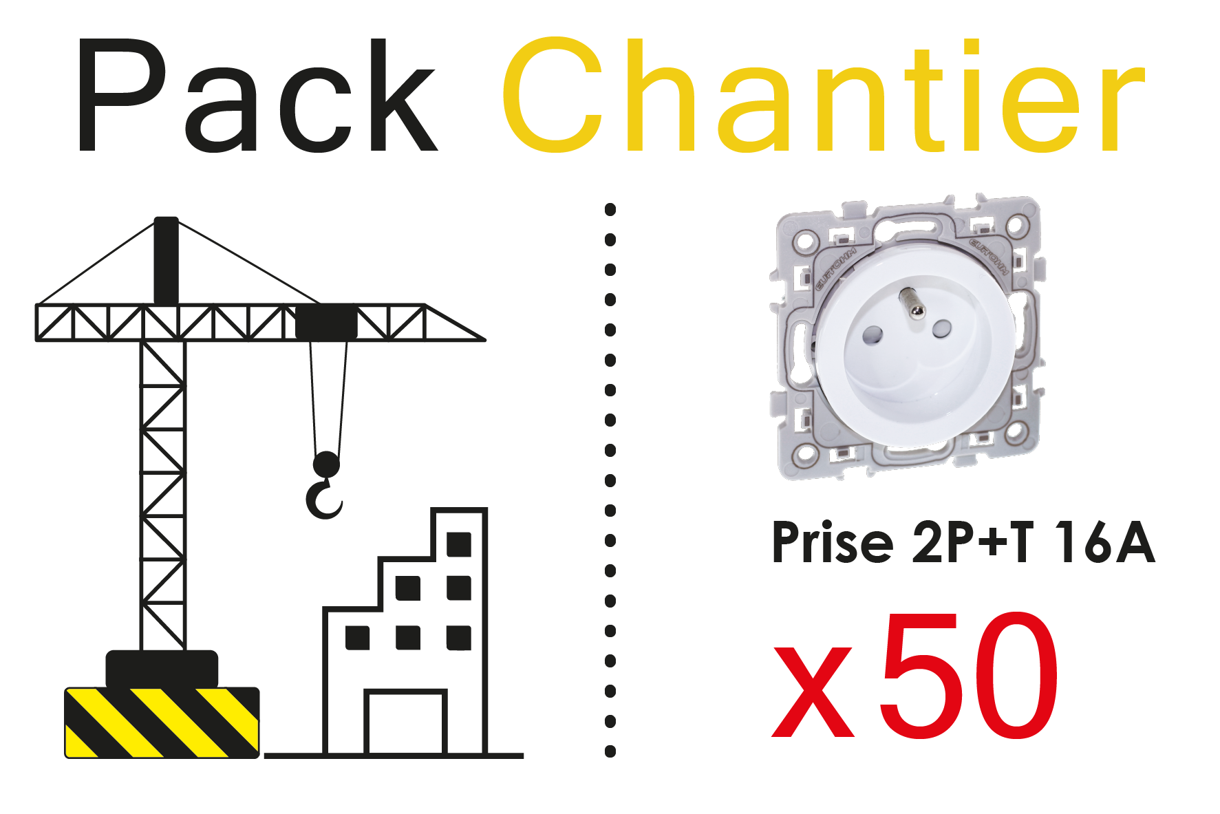 SQUARE Lot de 50 prises 2P+T à puits blanches "TOP CHANTIER"
