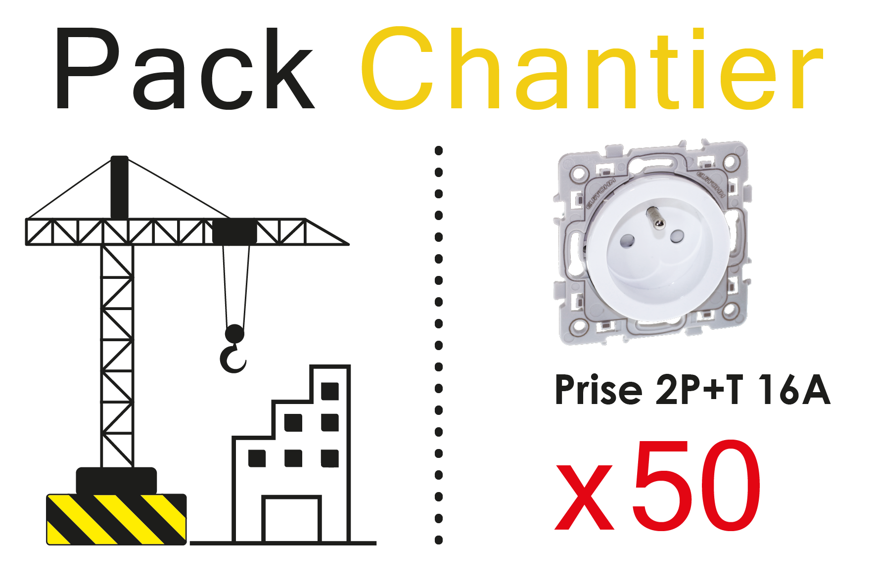 SQUARE Lot de 50 prises 2P+T à puits blanches "TOP CHANTIER"