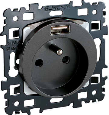 SQUARE Prise 2P+T + USB A Vulcain