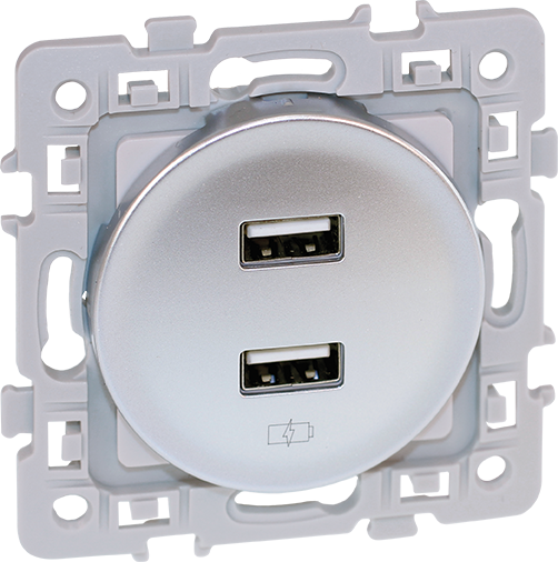 SQUARE Chargeur double USB A 5,5V Silver