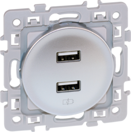 SQUARE Chargeur double USB A 5,5V Silver
