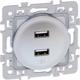 SQUARE Chargeur double USB A 5,5V Silver