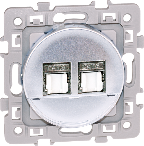 SQUARE Double prises RJ45 blindées CAT6 STP (Grade2 TV) Silver