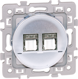SQUARE Double prises RJ45 blindées CAT6 STP (Grade2 TV) Silver