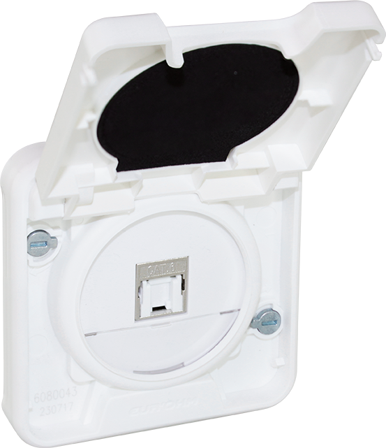 OXXO Mécanisme composable de prise RJ45 blindée CAT6 FTP (Grade1 TV) blanc étanche IP55
