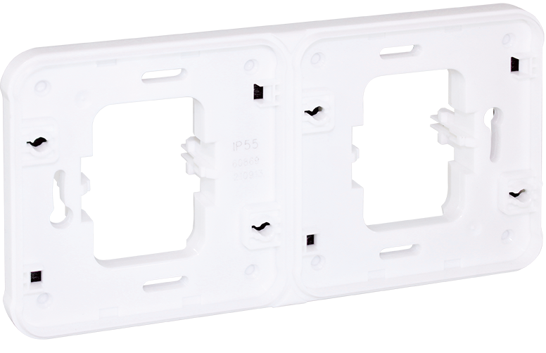 OXXO Cadre adaptateur double blanc pour installation à l'horizontal en encastré étanche IP55 de deux mécanismes composables OXXO ( sauf voyant, arret d'urgence et interrupteur à clef)