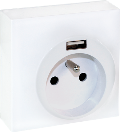 DUNE Prise combinée 2P+T + USB A blanc