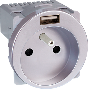 COMETE Prise combinée 2P+T + USB A 5,5V SILVER