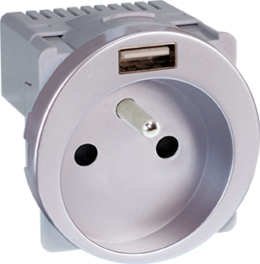 COMETE Prise combinée 2P+T + USB A 5,5V SILVER