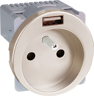 COMETE Prise combinée 2P+T + USB A 5,5V TITANE