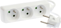 Bloc de 3 prises 2P+T sans interrupteur cable 3x1mm² 1m blanc