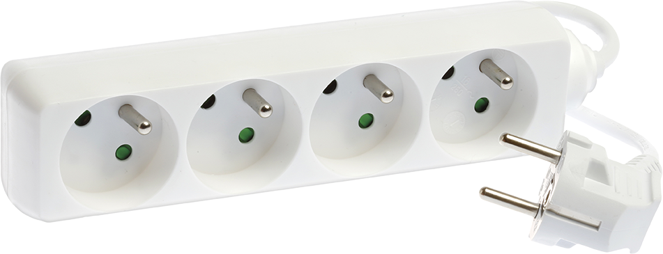 Bloc de 4 prises 2P+T sans interrupteur cable 3x1mm² 1m blanc