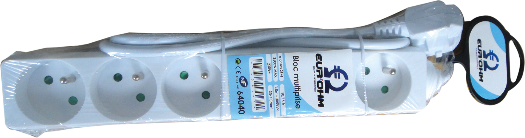 Bloc de 6 prises 2P+T sans interrupteur cable 3x1mm² 1m blanc - Image 87