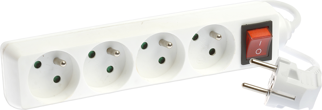 Bloc de 4 prises 2P+T avec interrupteur à voyant cable 3x1mm² 1m blanc