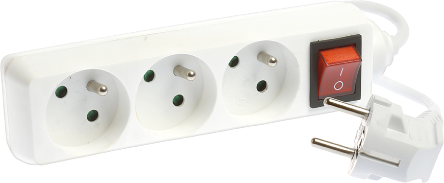 Bloc de 3 prises 2P+T avec interrupteur à voyant cable 3x1,5mm² 1,5m blanc