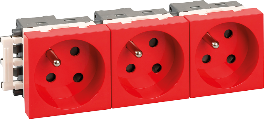 OPTIMA Bloc 3 Prises détrompées 2P+T rouges ( livrées sans détrompeur)