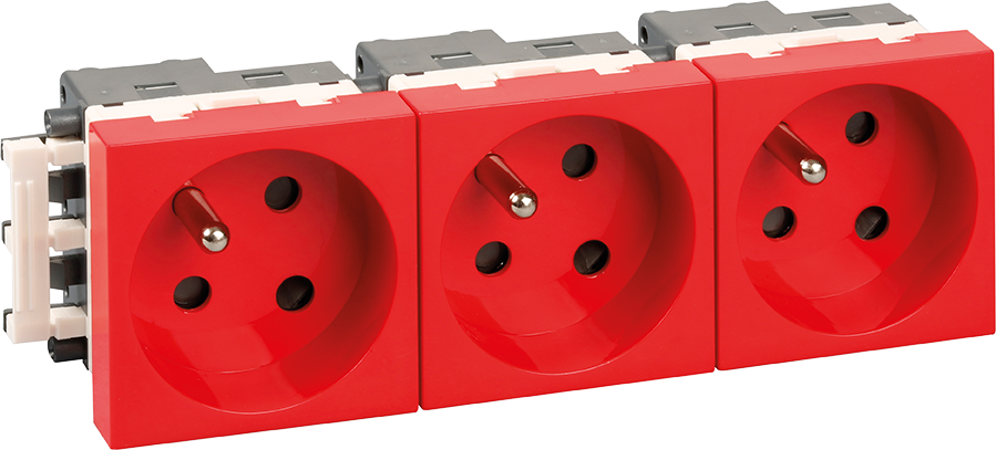 OPTIMA Bloc 3 Prises détrompées 2P+T rouges ( livrées sans détrompeur)