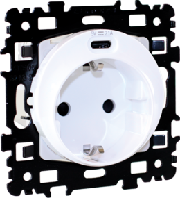 SQUARE Prise combinée 2P+T Schuko + USB C blanc