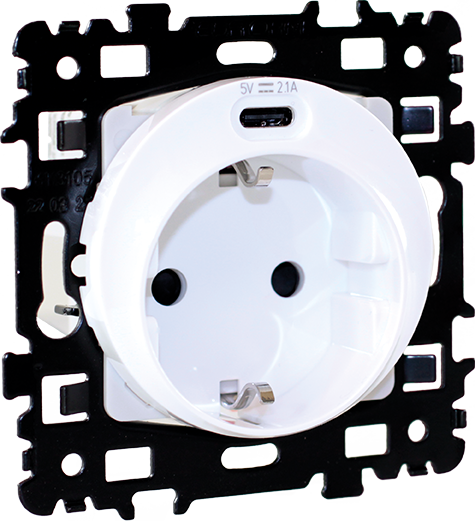 SQUARE Prise combinée 2P+T Schuko + USB C blanc